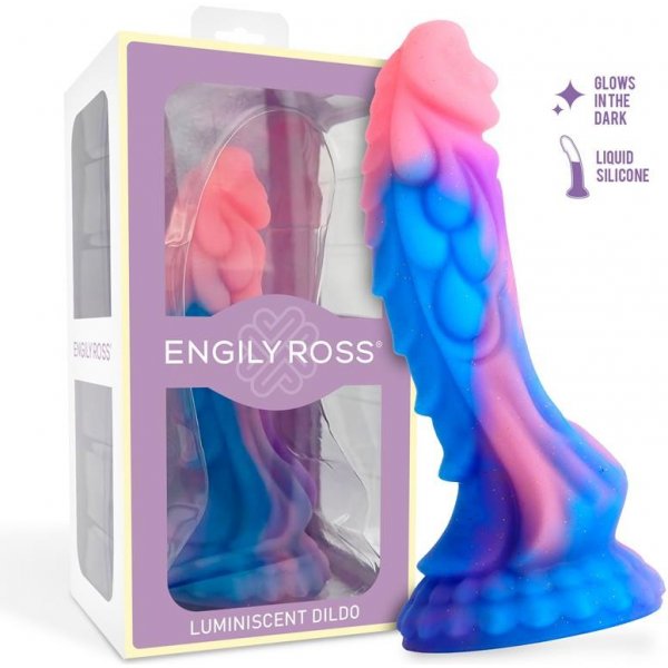Dildo Engily Ross Dildox Dragon Luminiscent Dildo Liquid Silicone 18 cm Blue-Pink