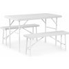 ModernHome Cateringová súprava, stôl 120 cm, 2 lavice, banketová súprava - biela