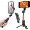 Techsuit – mini stabilizačná selfie tyč Gimbal so statívom, Bluetooth ovládaním, prídavným svetlom, 360° otáčanie, 68 cm – čierna