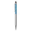 ART CRYSTELLA Guľôčkové pero, strieborné, vrch plnený aqua modrým SWAROVSKI® krištáľom, dotykové, 14 cm, ART CRYSTELLA®