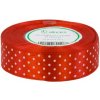 Stuha saténová červená s bodkami 2,5 cm / 22.86 m