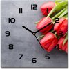 Sklenené hodiny štvorec Červené tulipány 30x30 cm
