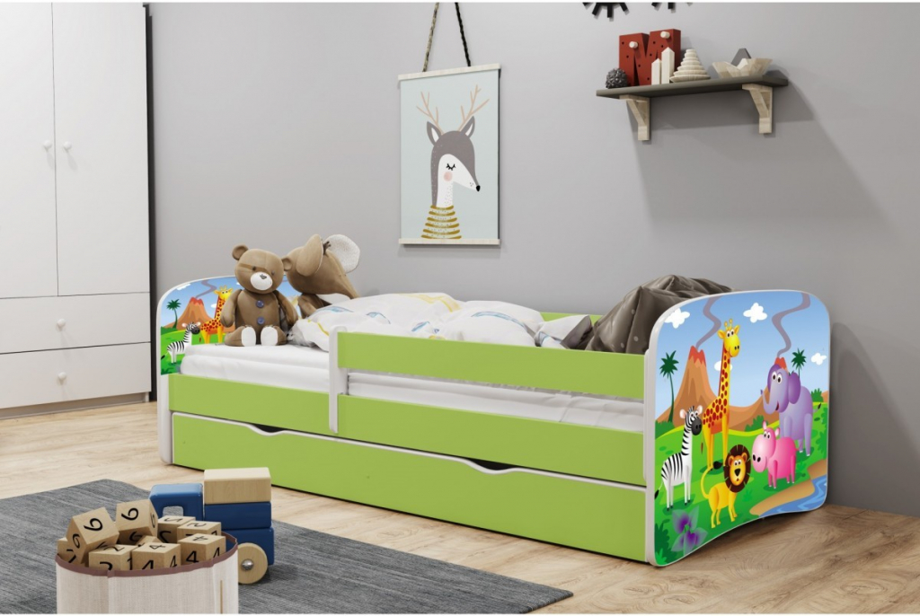 Kocot kids Babydreams safari zelená se šuplíky s matrací