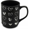Hrnček porcelánový 340ml, čierny, dekor biele srdiečka