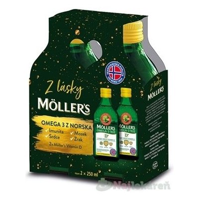 Moller´s Omega 3 Rybí olej + vitamín D 2x 250 ml olej citrón