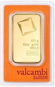 Valcambi zlatá tehla 100 g