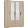 VENETI Šatníková skriňa 160 cm so zrkadlom a šuplíkmi RAGNAR - dub sonoma