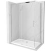 Mexen Omega, sprchovací kút s posuvnými dverami 140 (dvere) x 70 (stena) cm, 8mm číre sklo, chrómový profil + slim sprchová vanička 5cm, 825-140-070-01-00-4010