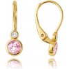 MINET Dětské zlaté náušnice s bílými a růžovými zirkony Au 585/1000