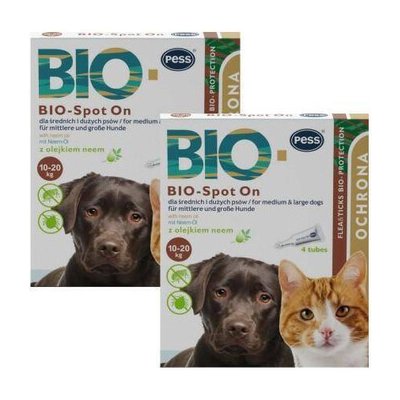 Pess Bio Spot-on kvapky na kliešte a blchy pre stredné a veľké psy 4x2,5 g s neemovým olejom