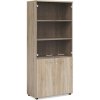 Policová skriňa BASIC, kombinovaná so sklom, so zámkom, 80x40x182,1cm, dub Sonoma