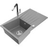 Mexen Cesar, 1-komorový granitový drez 775x470x190 mm a drezová batéria Flora, šedá, 6514-71-670401-07
