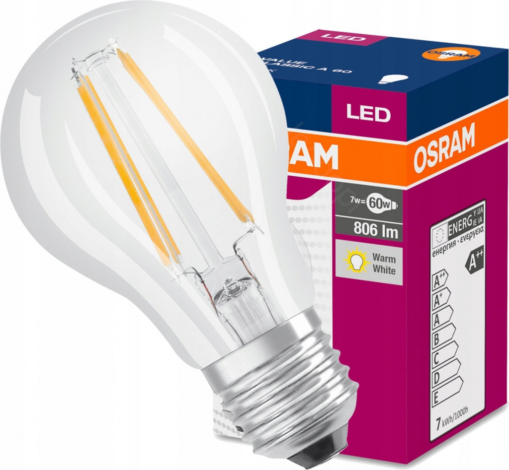 Osram LED VALUE CL A FIL 60 7W/827 E27 2700K teplá biela