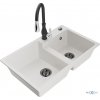 MEXEN/S MEXEN/S - Tomas granitový drez 2-bowl vrátane batérie Savita, biela 6516-20-672601-70