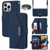 AppleKing flipové puzdro s popruhom v štýle listovej kabelky pre iPhone 14 Pro - modré - možnosť vrátiť tovar ZADARMO do 30tich dní