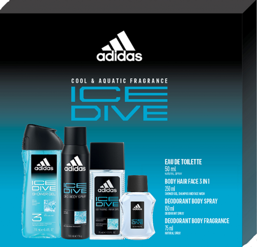 Adidas Ice Dive EDT 50 ml + sprchový gél 250 ml + deospray 150 ml darčeková sada