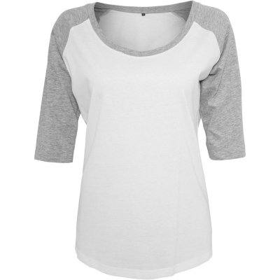 Build Your Brand Dámske dvojfarebné tričko s 3/4 rukávmi Biela šedý melír