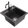 Mexen Vito, granitový drez 490x520x210 mm, 1-komorový a drezová batéria Carla, čierna škvrnitá, 6503-76-670700-70