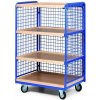 Policový vozík, 4 police s hranou, 3 bočnice s drôtenou výplňou, nosnosť 300 kg