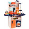 JOKO Veľká Detská kuchynka 93,5cm multifunkčná s parou tečúcou vodou svetlom a zvukom + tabuľa hnedo-modrá
