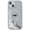 Kryt pre mobil Karl Lagerfeld Liquid Glitter Karl Head MagSafe Zadný Kryt pre iPhone 15 Transparent (KLHMP15SLGKISGH)