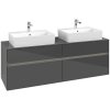 VILLEROY & BOCH Collaro závesná skrinka pod dve umývadlá na dosku, 4 zásuvky, s LED osvetlením, 1600 x 500 x 548 mm, Glossy Grey, C137B0FP