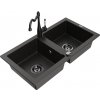 MEXEN/S MEXEN/S - Mario granitový drez 2-bowl vrátane batérie Carla, čierna/zlatá metalik 6504-75-670700-70-B