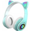 LED bezdrôtové slúchadlá s mačacími ušami, tyrkysová