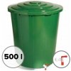 Kinekus Plastový sud na vodu, objem 500L, s ventilom a vekom, zelený