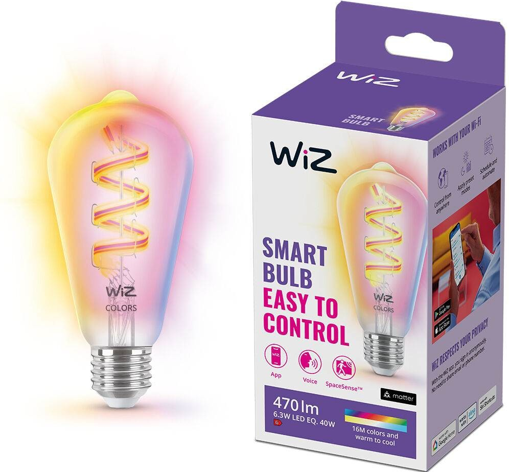 PHILIPS WiZ Wi-Fi BLE ST64 E27 6,3 W - barevná žárovka, nastavitelná teplota, stmívatelná 929003267301