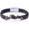 Nefertitis Pánsky hnedočierny kožený náramok s motorkou nerez oceľ NF29088 - obvod cca 21,5 cm