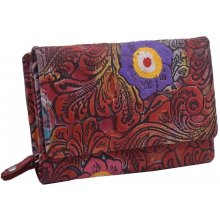 RFID Kvetinová ručne maľovaná peňaženka koža červená