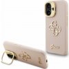 Guess PU Grained 4G Logo Stand Camera Frame Zadný Kryt pre iPhone 16 Pink