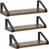 Sada 3 nástenných políc z kovu a MDF, 30-35-40x12 cm, čierna a hnedá Springos