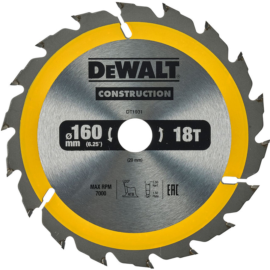 DeWALT DT1931 Pílový kotúč CONSTRUCTION, 160 x 20 mm, 18 zubov