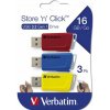 Verbatim USB flash disk, USB 3.0, 16GB, Store N Click, mix farieb, 49306, USB A, s výsuvným konektorom, 3ks
