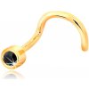 Šperky eshop - Piercing do nosa zo žltého 14K zlata - zahnutý tvar, tmavomodrý zafír v objímke GG17.09