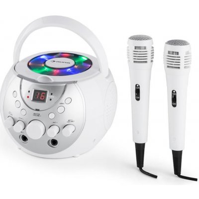 Auna SingSing, biely, prenosný karaoke systém, LED, prevádzka na batérie, 2 x mikrofón (CS13-SingSing WH)