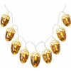 SIRIUS LED svietiace žalude na reťazi, 8 kusov, dĺžka 1,3 m, zlatá farba