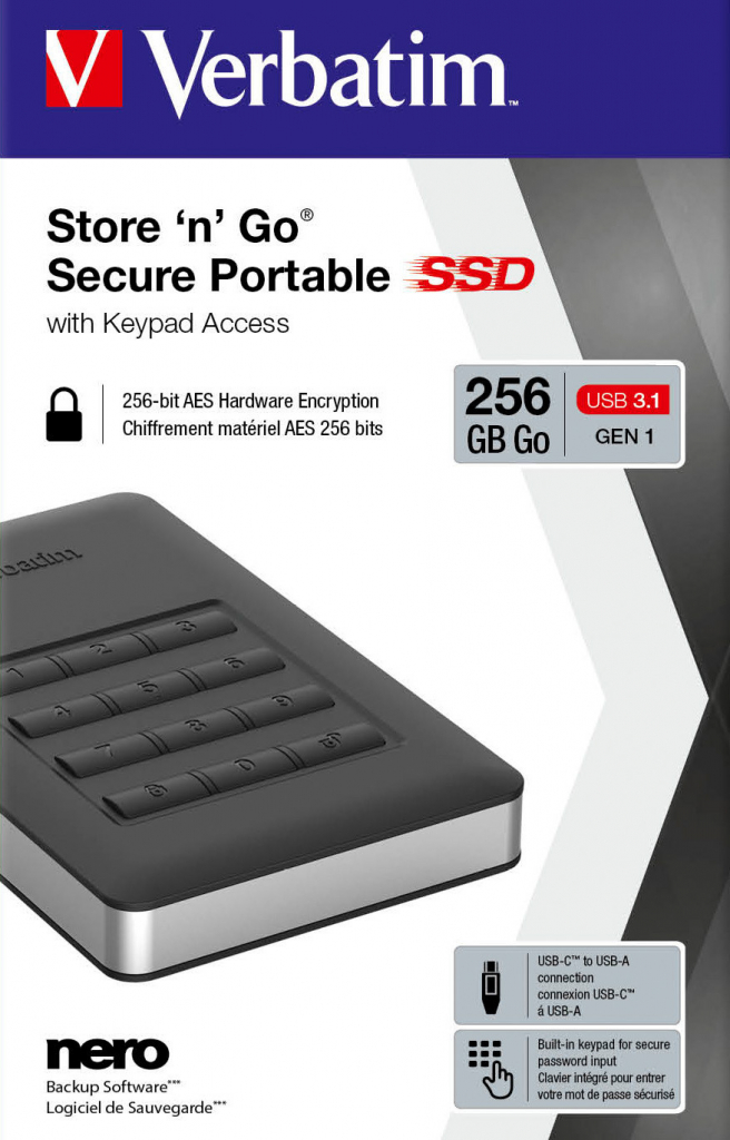 Verbatim Store \'n\' Go Secure 256GB, USB 3.1, 53402