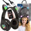 BEZDRÔTOVÉ SLÚCHADLÁ PRE DETI BLUETOOTH MIKROFÓN MAČACIE UŠI LED RGB