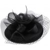 Fascinátor / klobúčik kvet s perím a francúzskym závojom čierna 1ks
