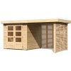KARIBU ASKOLA 2 drevený domček + prístavok 240 cm vrátane zadnej a bočnej steny (9166) 433 x 217 cm, natur LG3216