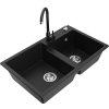 Mexen Tomas, granitový drez 800x500x190 mm, 2-komorový a čierna batéria Telma, čierna, 6516-77-670200-70
