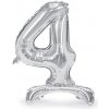 PartyDeco Balónik fóliový Stojacie číslo 4 strieborný 80 cm