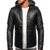 Čierna pánska biker koženková bunda s kapucňou Bolf 11Z8012-A