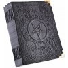 Battle Merchant Černý kožený zápisník s pentagramem, pamětní kniha 18x23cm