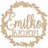 Zápich - Meno s dátumom vo venci - Drevo - 14cm - bez paličky