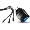 RÝCHLA NABÍJAČKA PRE TELEFÓN KOCKA 4X USB RÝCHLE NABÍJANIE A KÁBEL 3V1