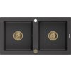 MEXEN/S MEXEN/S - Mario granitový drez 2-bowl 820x436 mm, čierna kropenatá, + zlatý sifón 6504822000-76-G